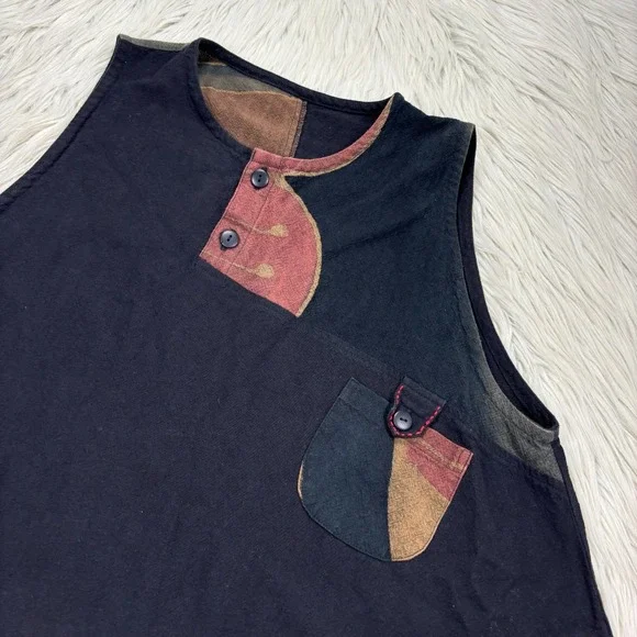 Ki Na Ri Women's OS Colorblock Cotton Tunic Tank Art to Wear Lagenlook - Picture 3 of 6